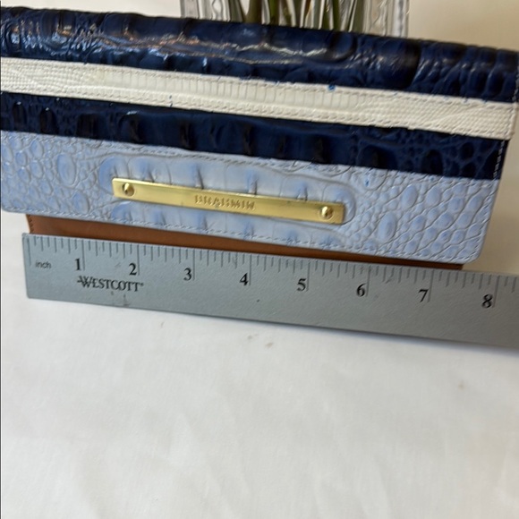 Brahmin Blue Navy Light Blue White and Brown Croc-Embossed Leather Wallet - Picture 7 of 9